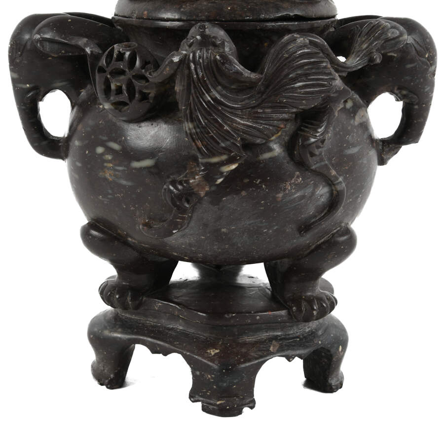 Carved Soapstone Imperial Guardian Lion Incense Censor Burner-6