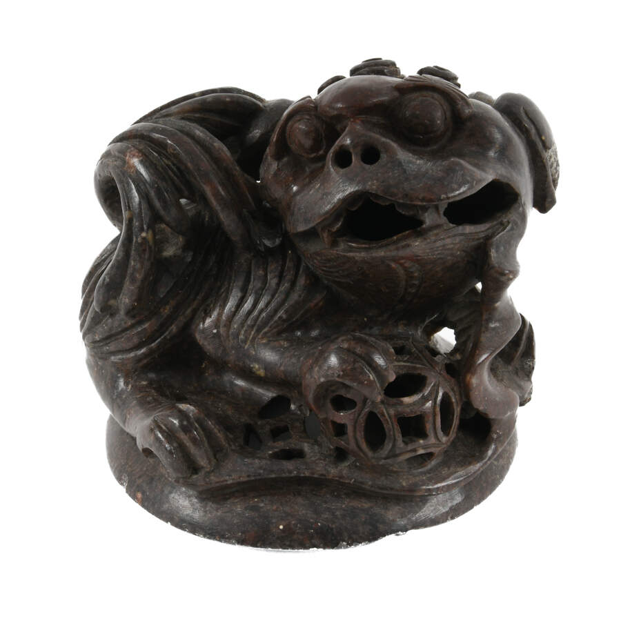 Carved Soapstone Imperial Guardian Lion Incense Censor Burner-5