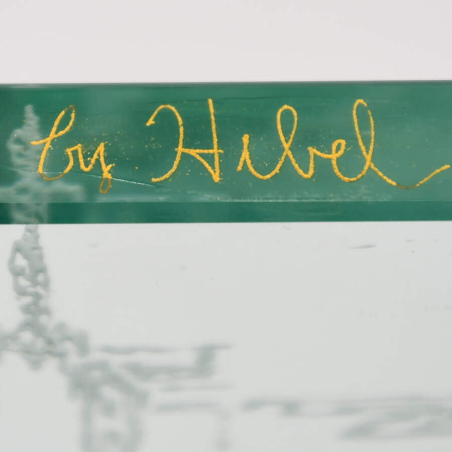 Edna Hibel Floral in Vases Etching on Glass Panel with Base-6