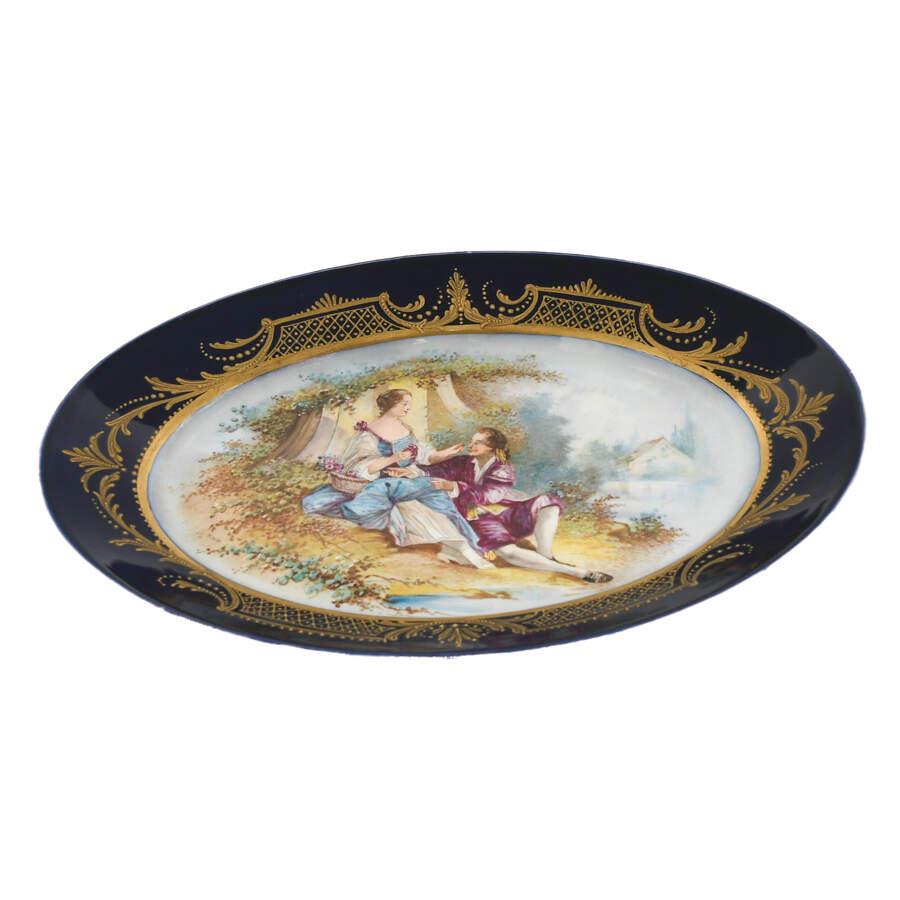 Antique French Cobalt and Enamel Portrait Platter-4