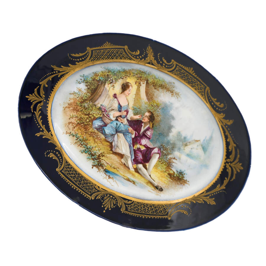 Antique French Cobalt and Enamel Portrait Platter-2