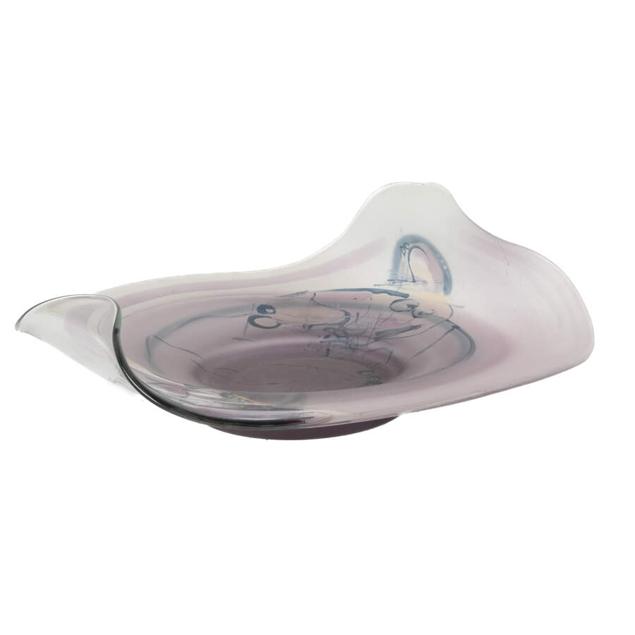 Blue and Pink Abstract Art Glass Bowl-5