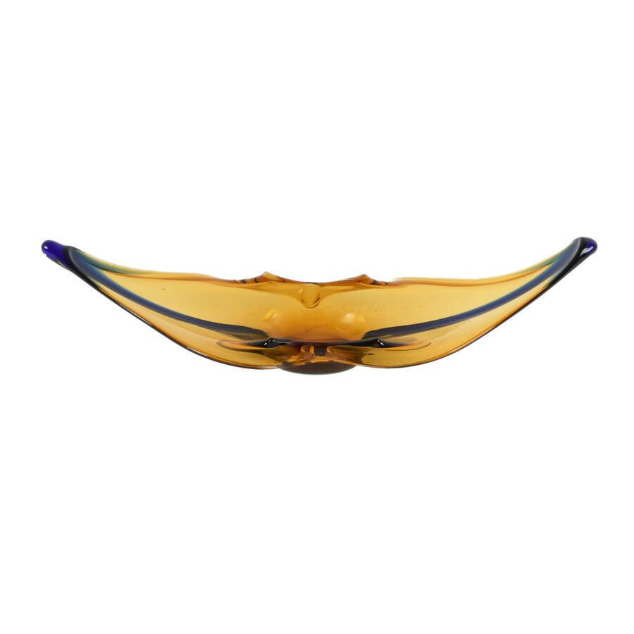 Italian Murano Yellow and Blue Art Glass Footed Bowl-1