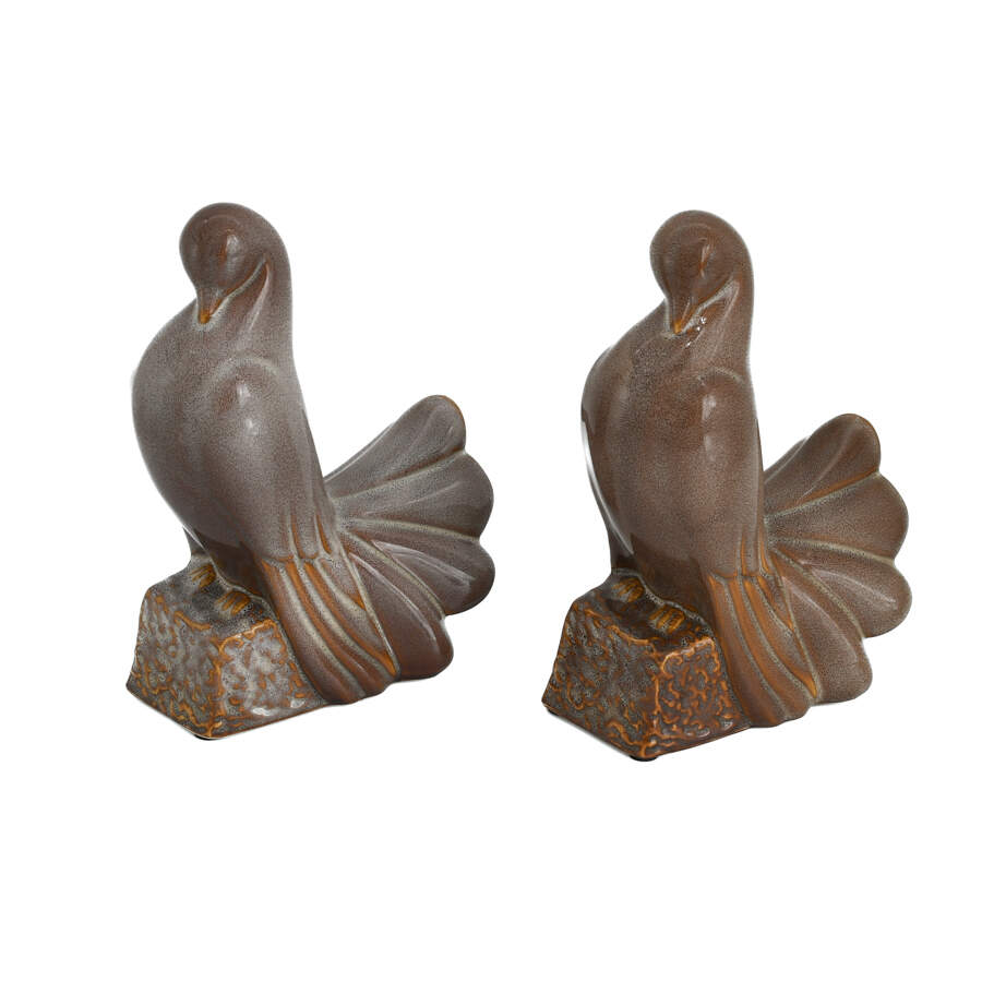 Mid-Century Modern Love Birds Pottery Bookends-2