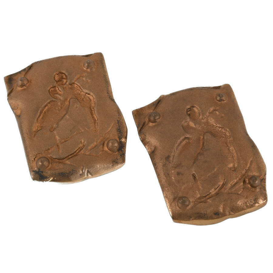 Pair of Brass Plates of a Cherub and Stork-5