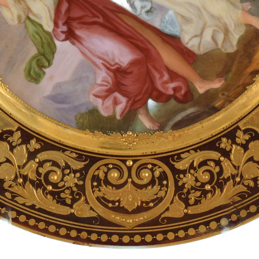 Antique Hand-Painted Three Young Girls with Grapes "Bachantinnen" Plate-3