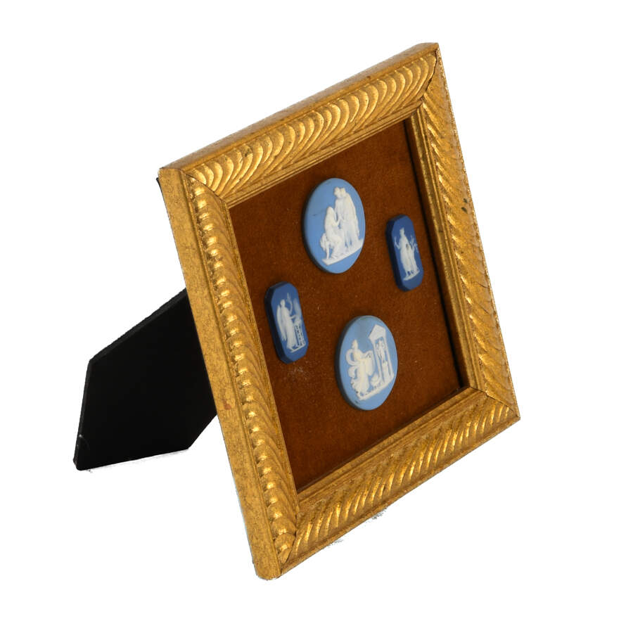 Antique Set of 4 Framed Wedgwood Blue Jasperware Medallions-4