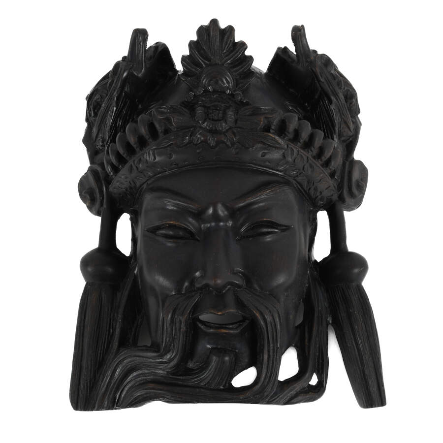 Chinese Carved Ebonized Wood Emperor Mask-4