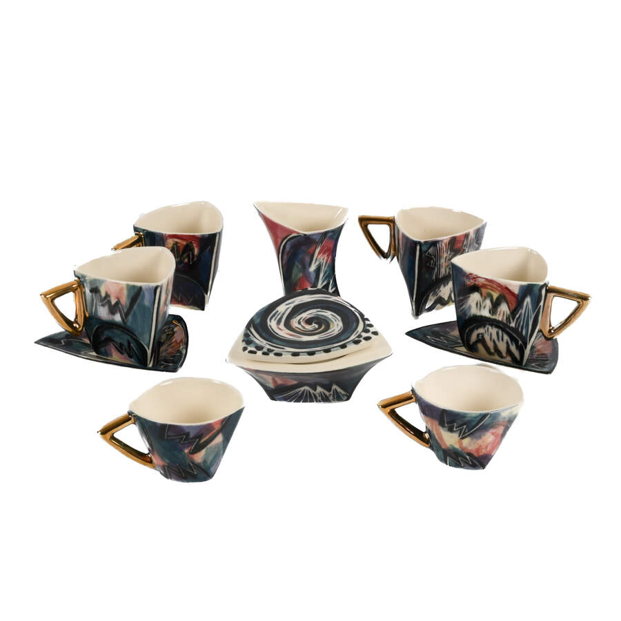 Abstract Modernist Guy Simoneau Triangular Tea Service Set-1