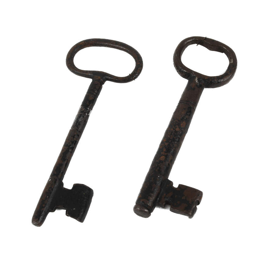 Lot of Two Antique Iron Rustic Jailhouse Skeleton Keys-3