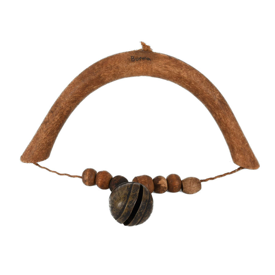 Antique Cowbell with Wooden Carved Handle-4