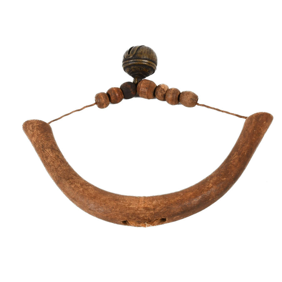 Antique Cowbell with Wooden Carved Handle-3