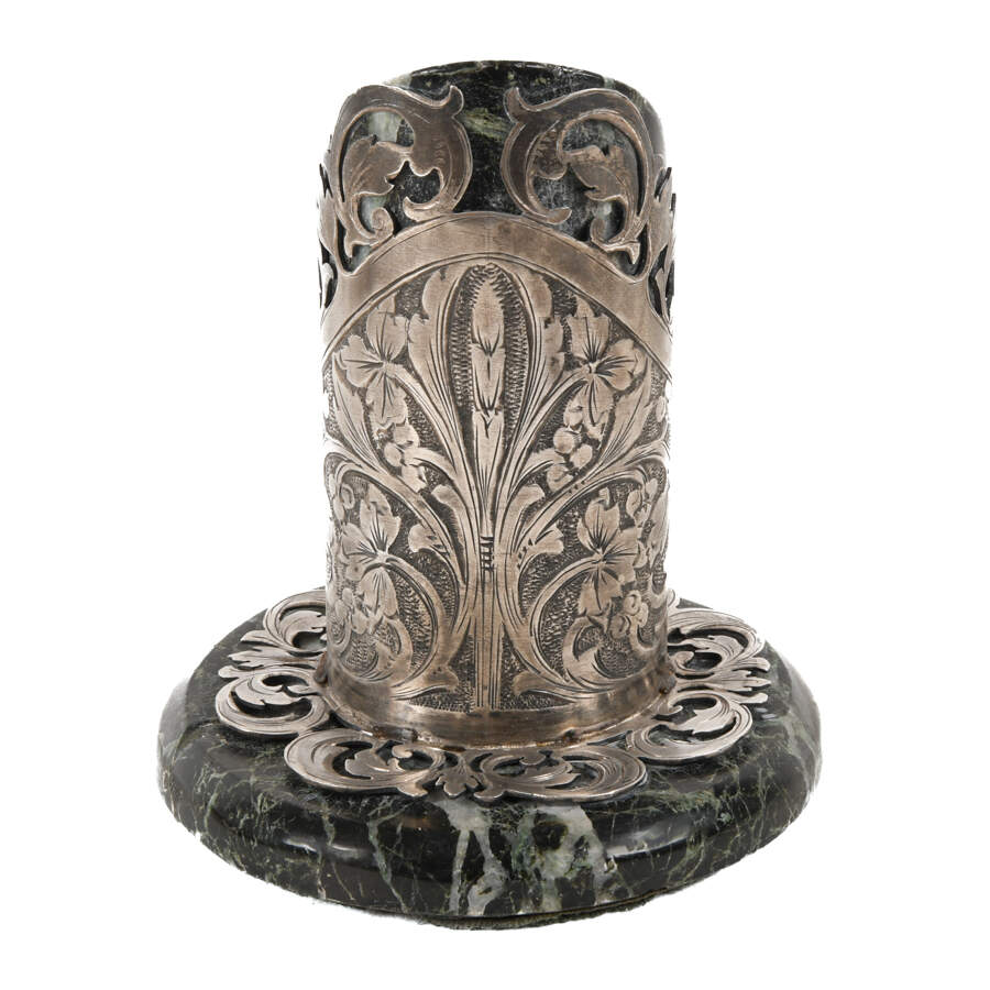 French Sterling Silver and Green Marble Pen Holder and Blotter Desk Set-4