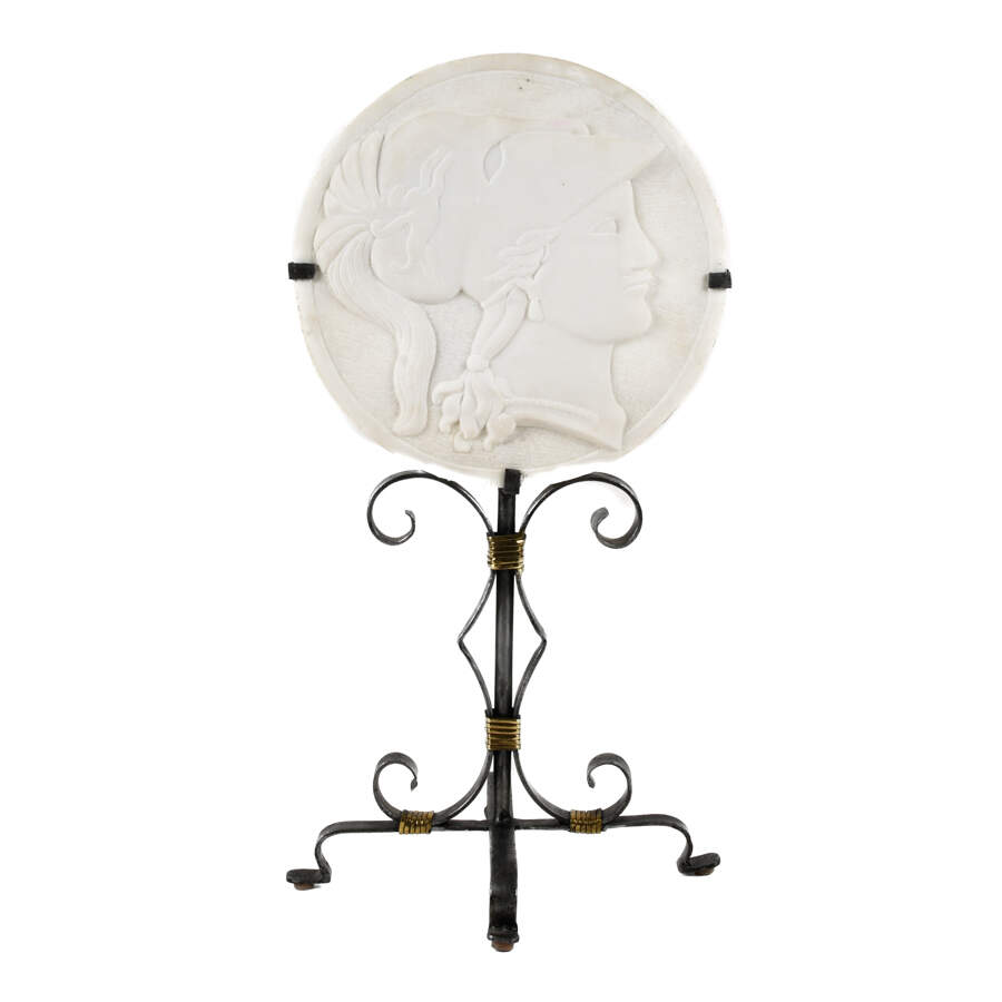 Royal Bonn Marble Roman Soldier Medallion on Stand-1