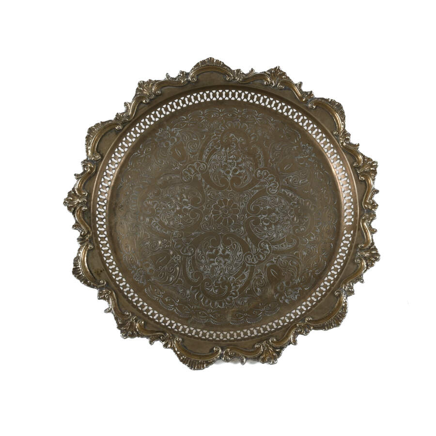 Middle Eastern Moroccan Silverplate Footed Tray Table-3