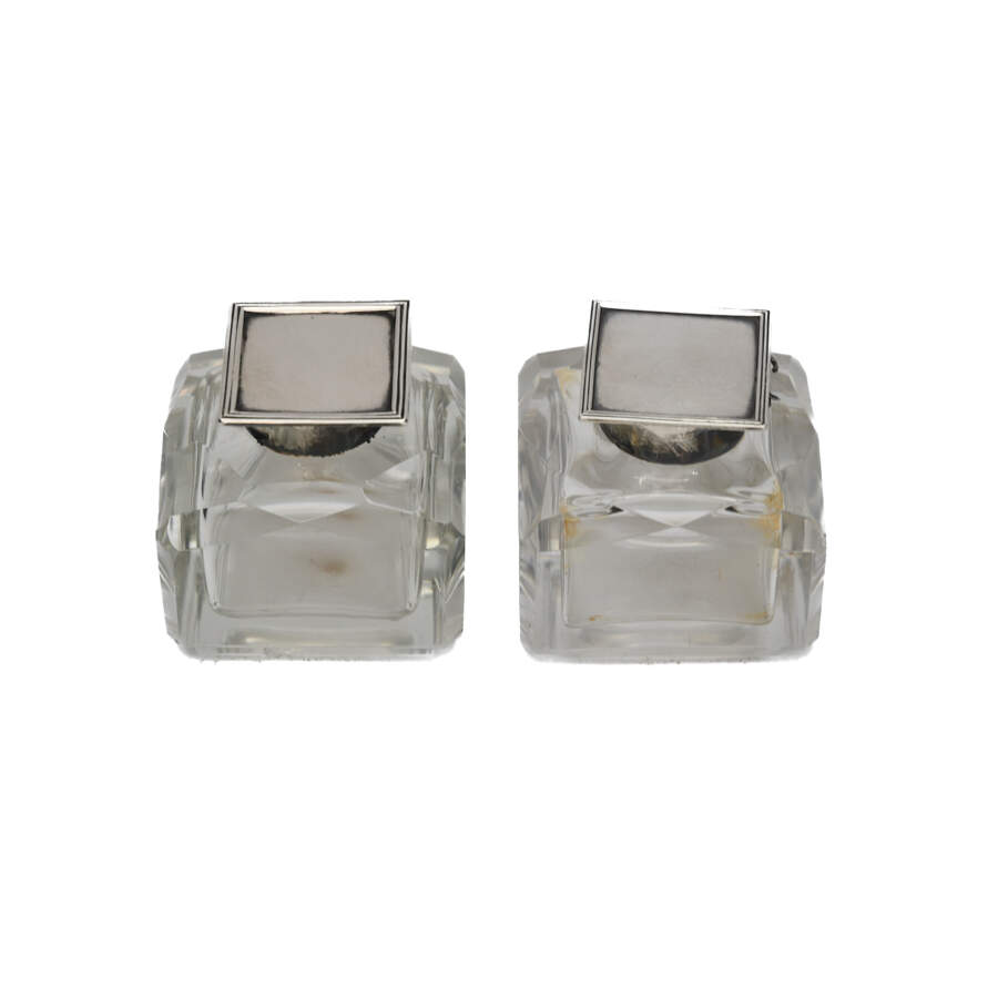 Antique Pair of Sheffield Silver and Crystal Inkwells-4