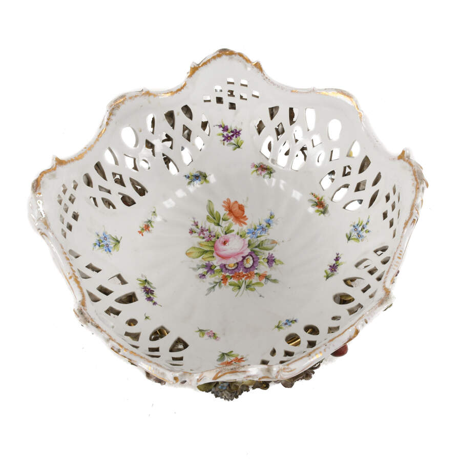 Antique German Floral Openwork Center Bowl with Bronze Feet-2