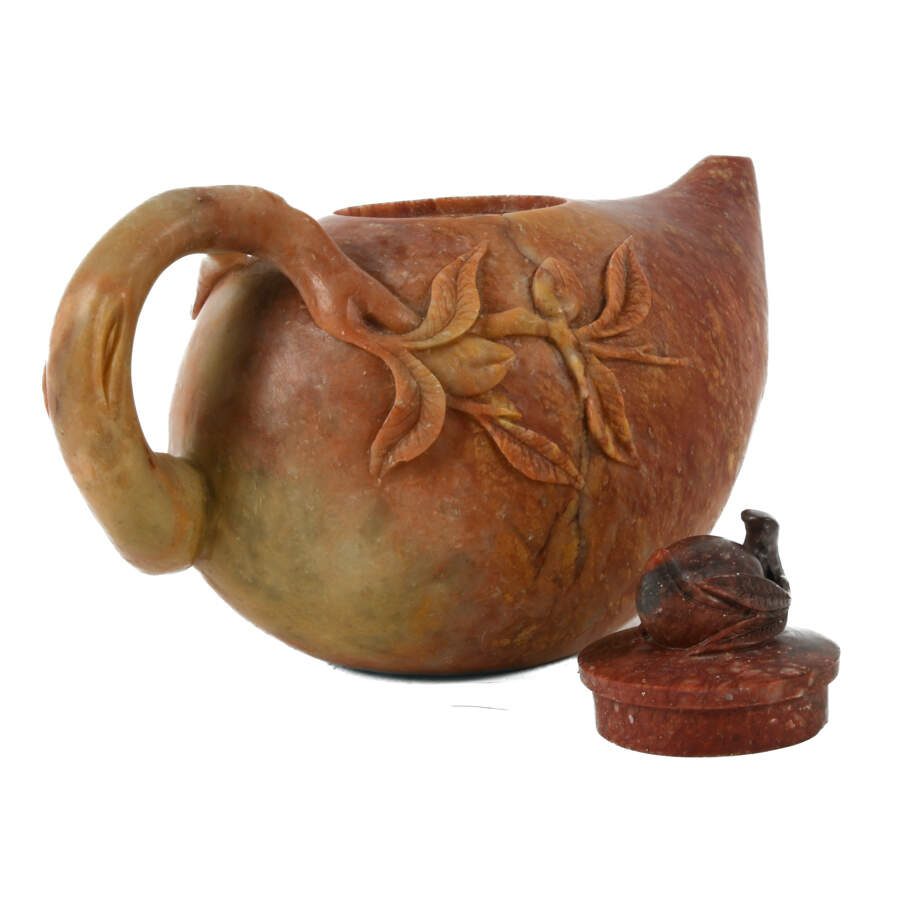 Chinese Shoushan Carved Stone Peach Teapot-5