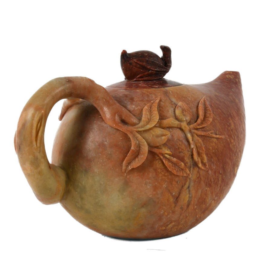 Chinese Shoushan Carved Stone Peach Teapot-4