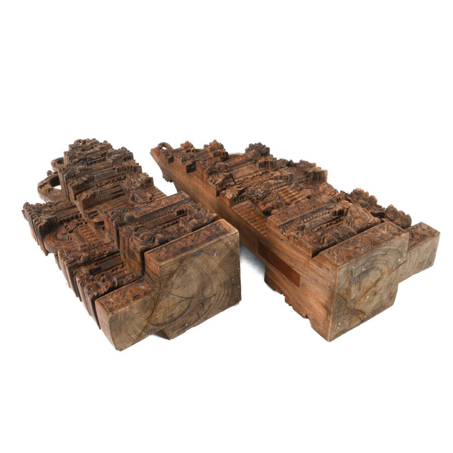 Balinese Carved Wood Gapura Temple Gate Bookends-8