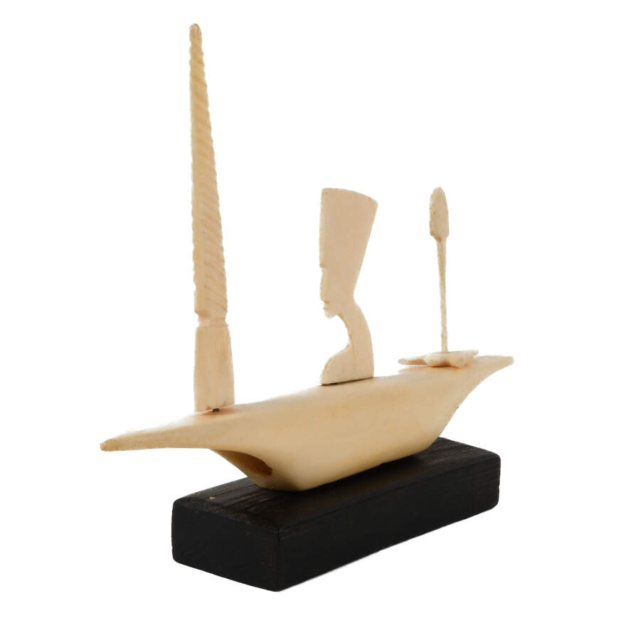 Antique Carved Bone Figural Egyptian Sailboat Sculpture-5