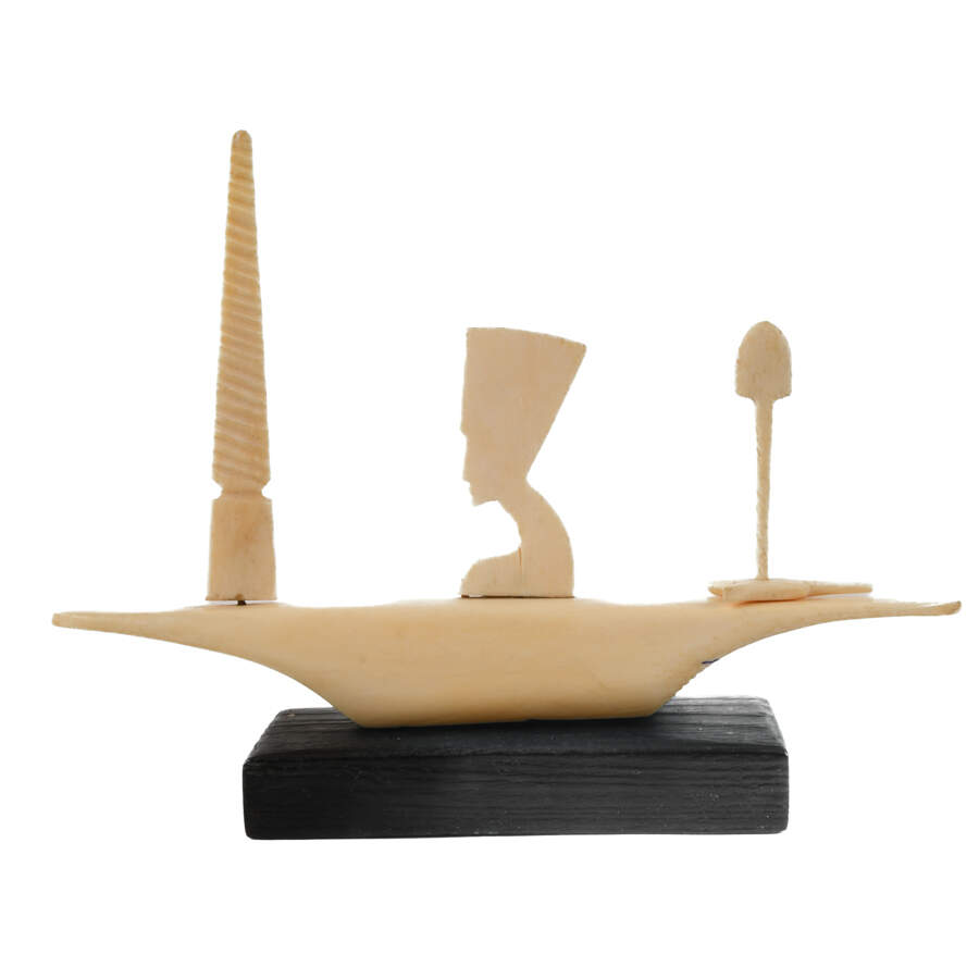 Antique Carved Bone Figural Egyptian Sailboat Sculpture-4