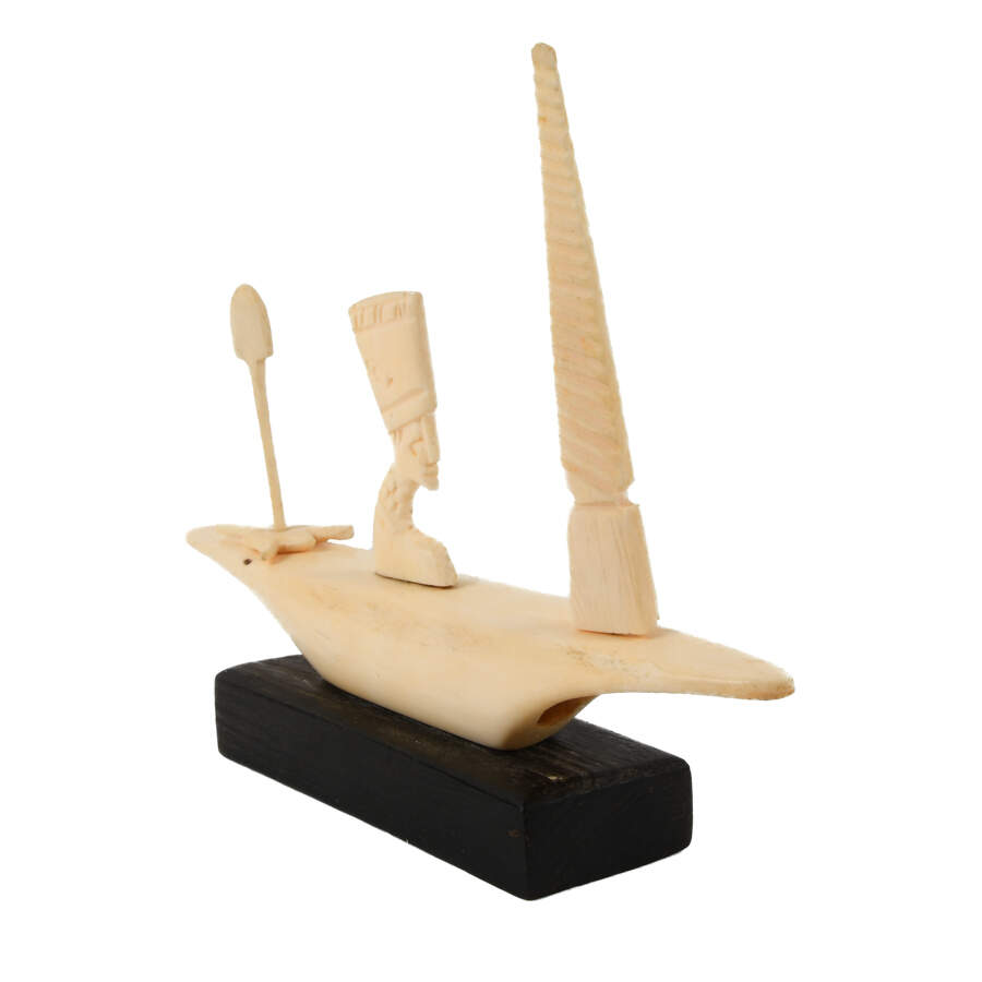 Antique Carved Bone Figural Egyptian Sailboat Sculpture-3