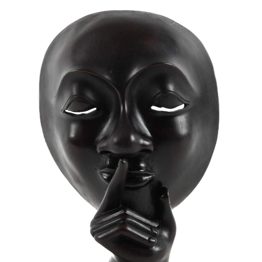 Carved "Silence is Golden" Mask Sculpture-2