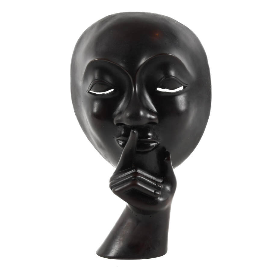 Carved "Silence is Golden" Mask Sculpture-1