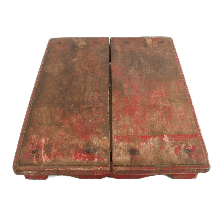 Antique Primitive Red Polychrome Wood Riser-4