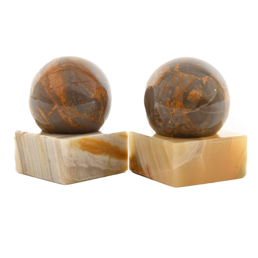 Matched Pair of Ocean Jasper Spheres on Agate Stands-2