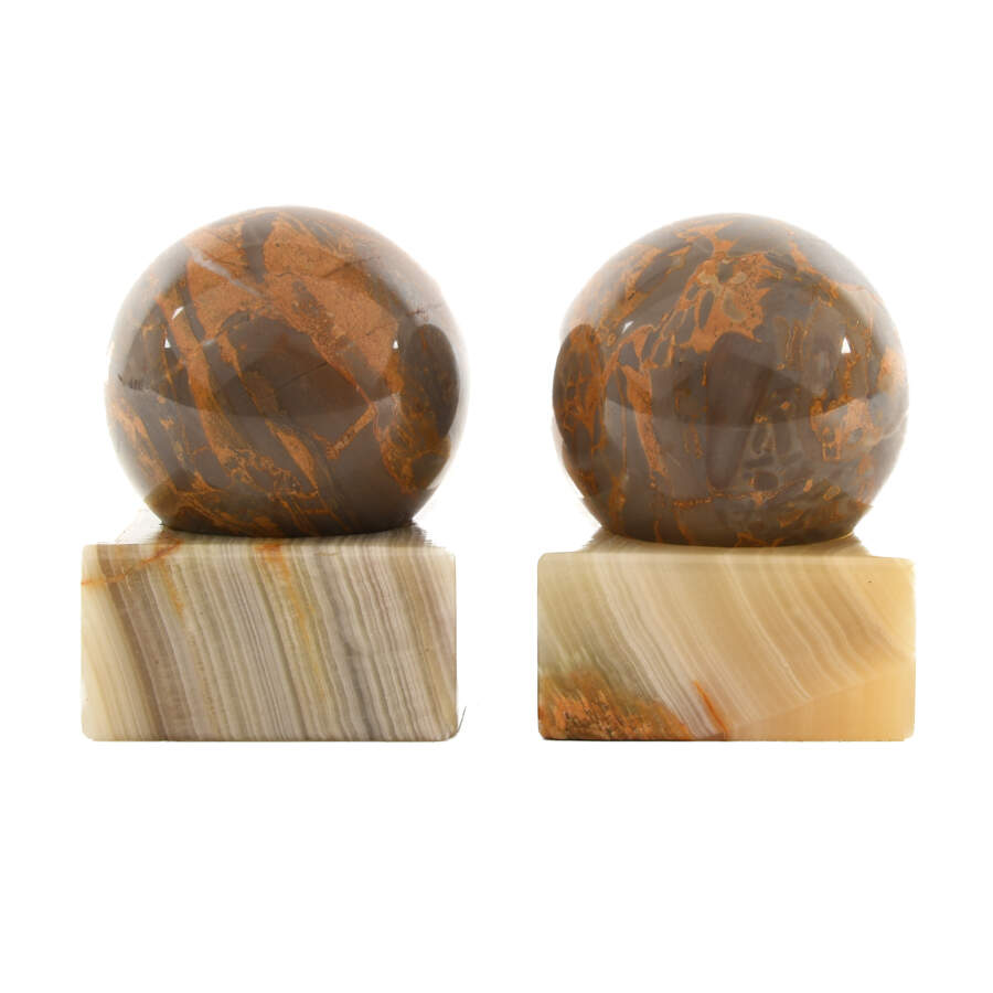 Matched Pair of Ocean Jasper Spheres on Agate Stands-1