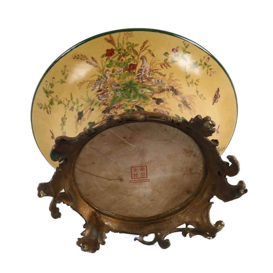 Chinese Hand-Painted and Bronze Base Center Bowl-6