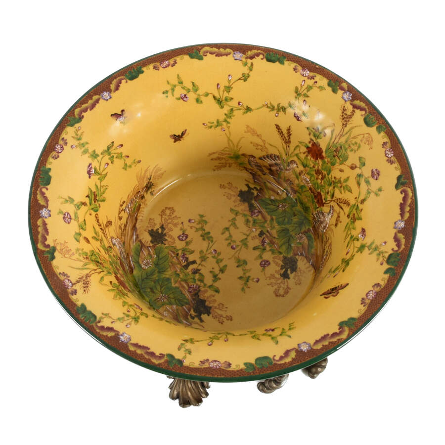 Chinese Hand-Painted and Bronze Base Center Bowl-4