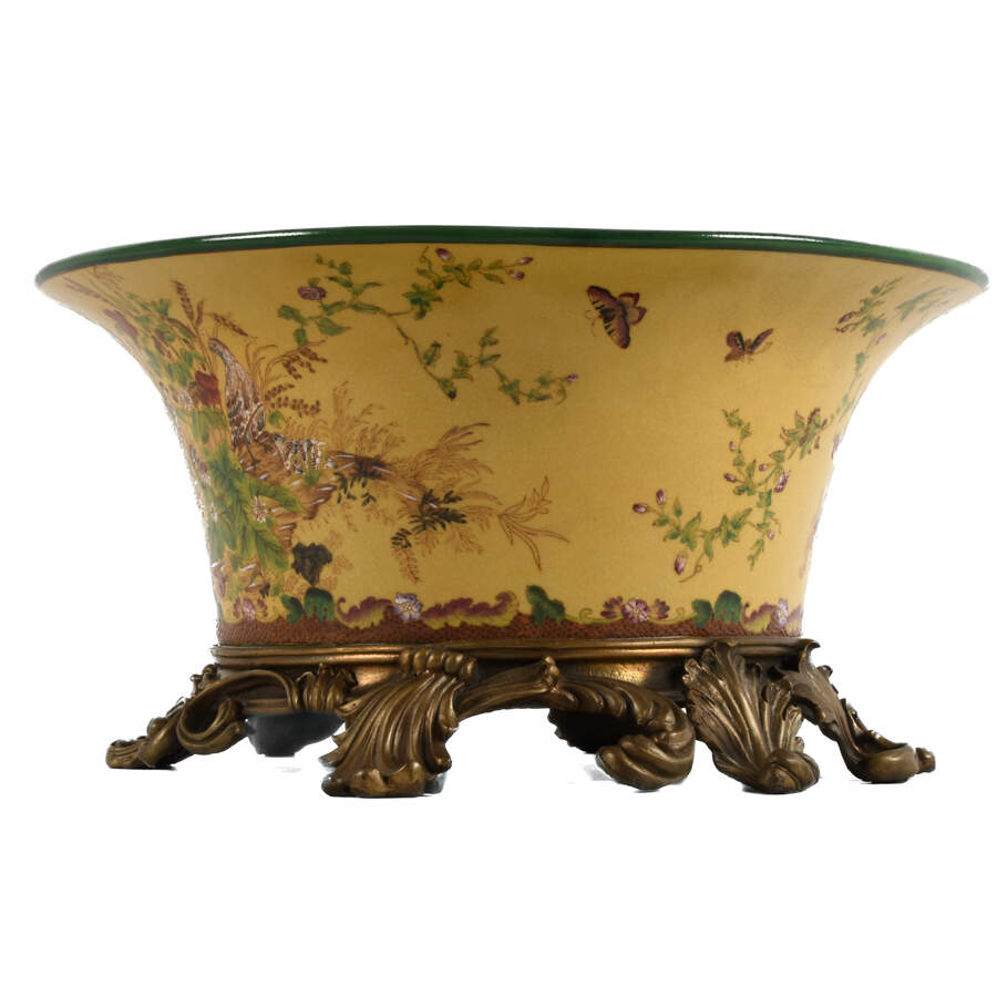 Chinese Hand-Painted and Bronze Base Center Bowl-2
