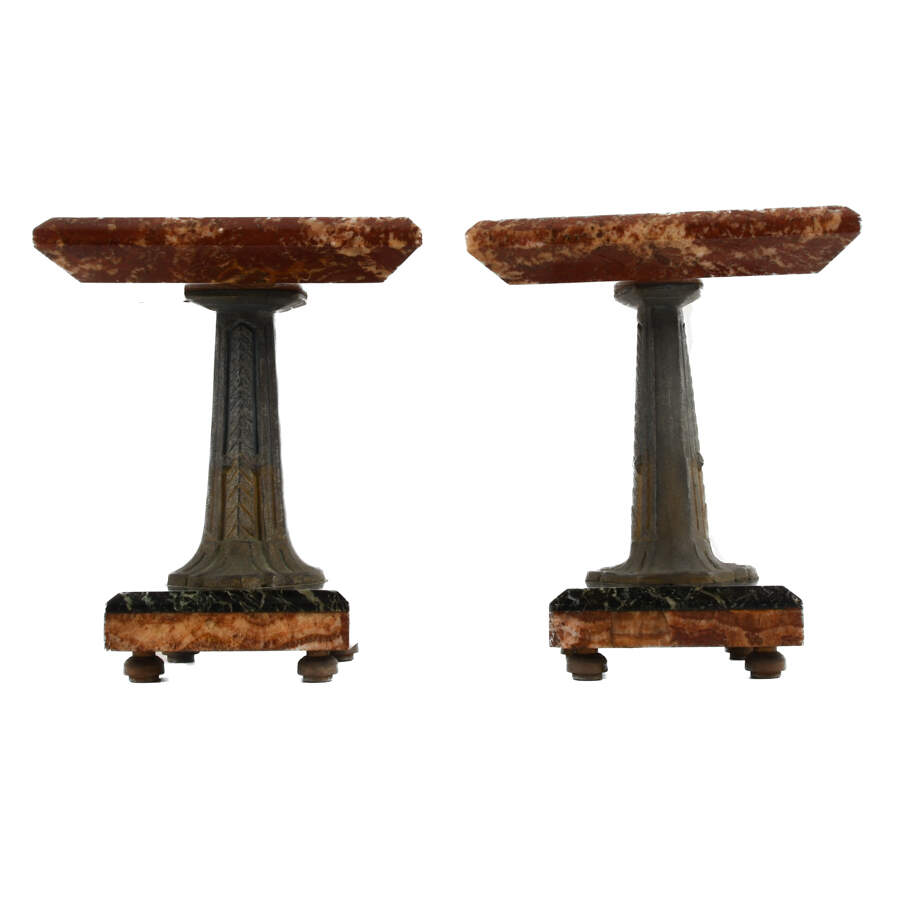 Pair Art Deco Red Marble Mantel Garnitures-3