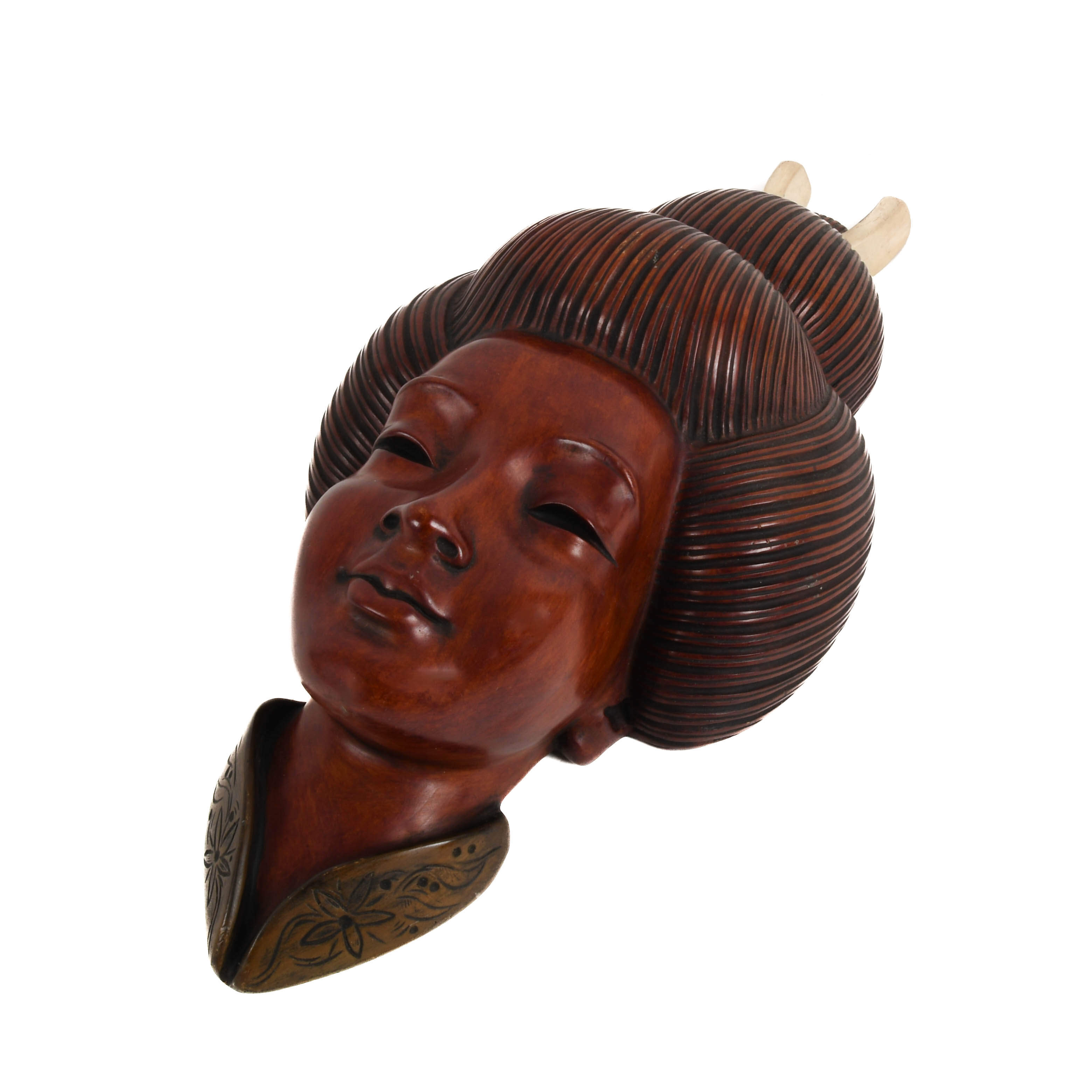 Asian Woman Carved Wooden Mask-4