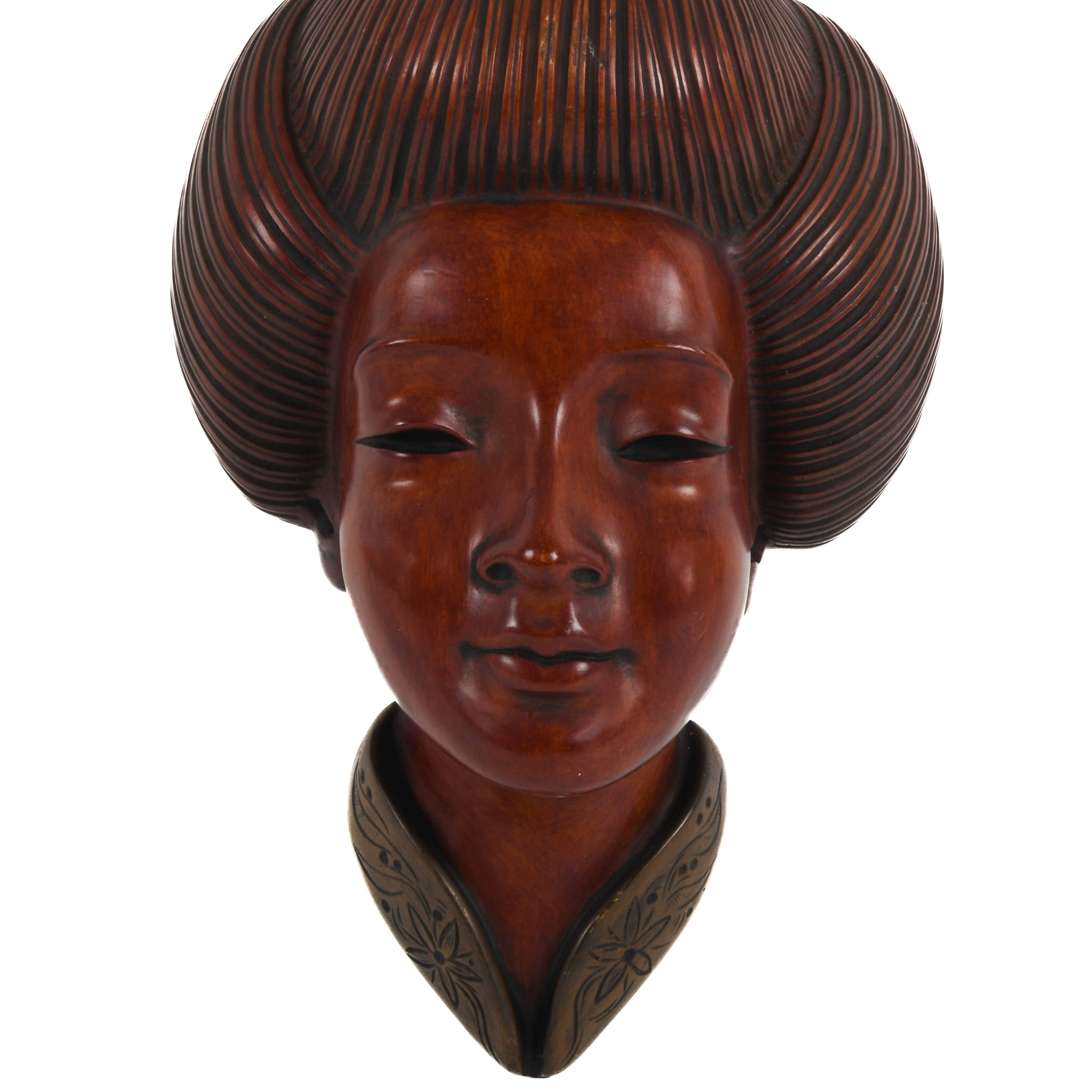 Asian Woman Carved Wooden Mask-2