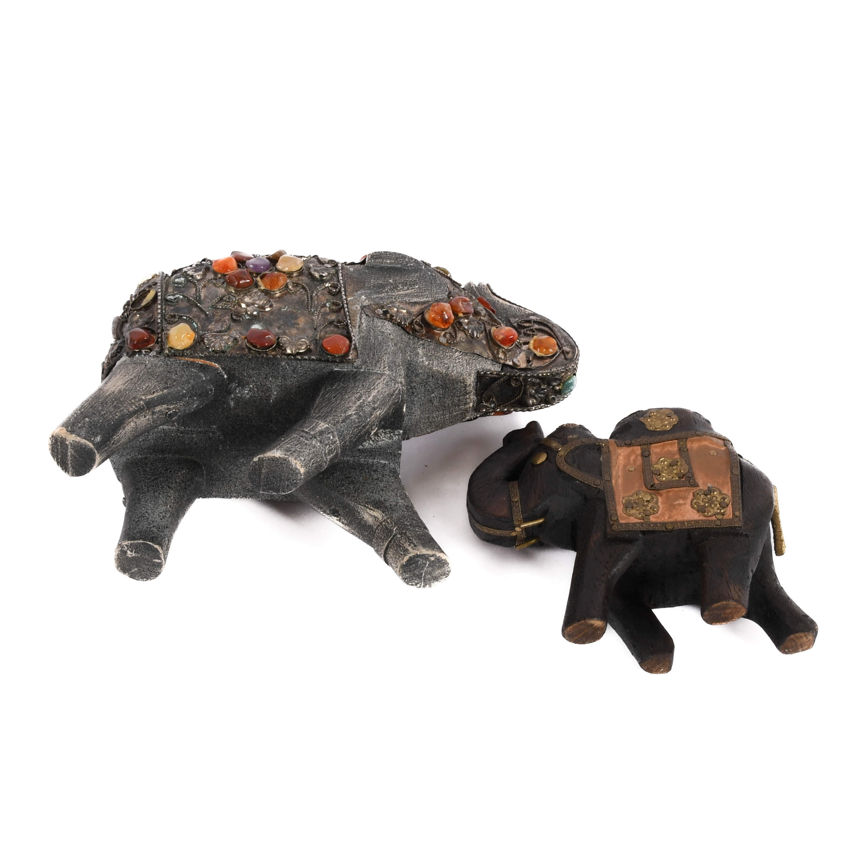 Grouping of Two Stone and Wood Elephant Statues-7