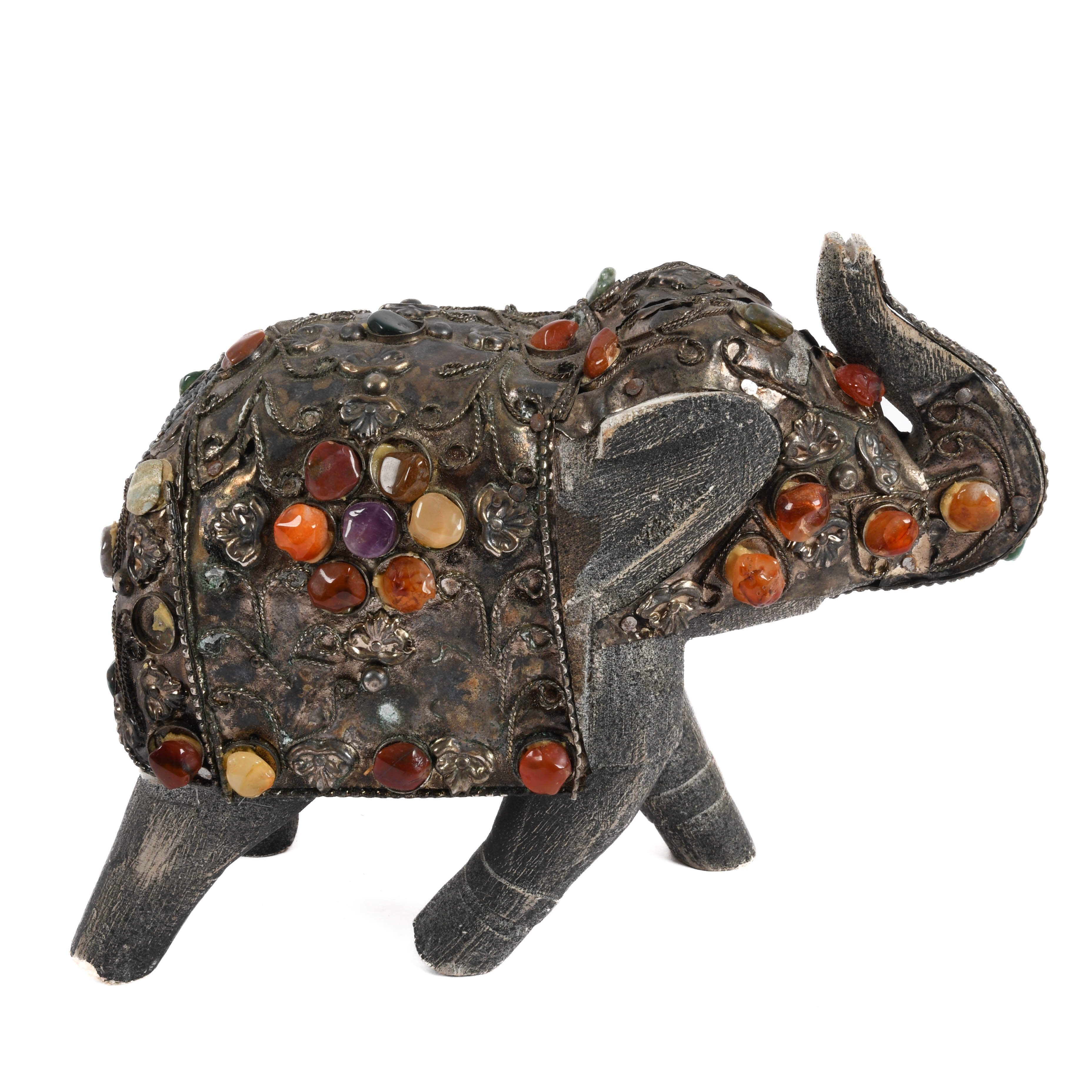 Grouping of Two Stone and Wood Elephant Statues-5