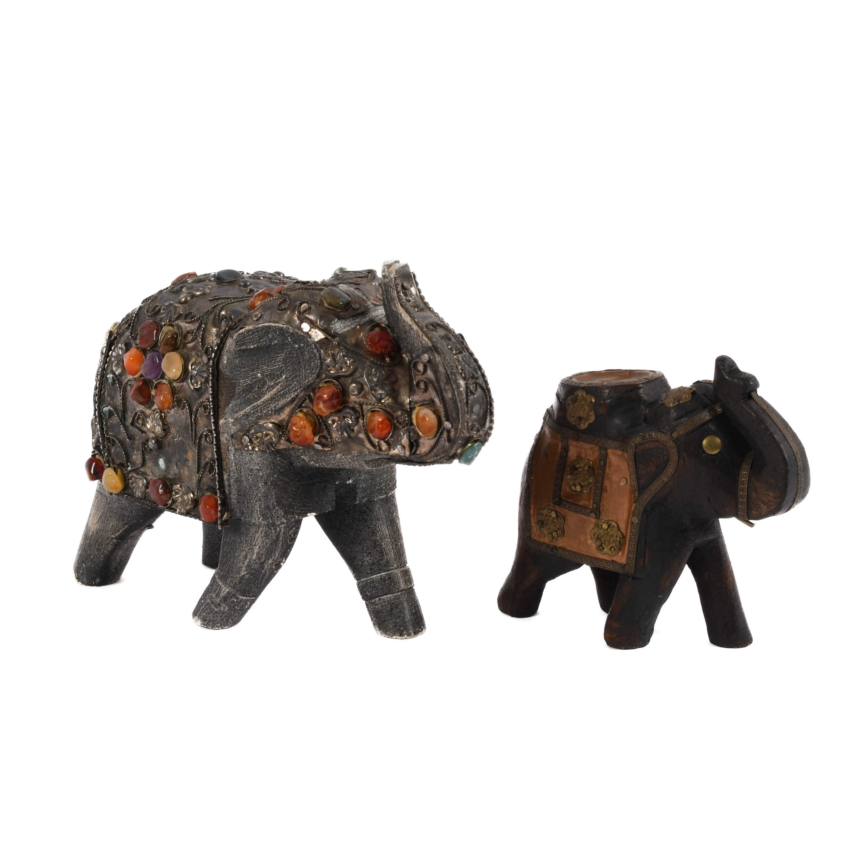 Grouping of Two Stone and Wood Elephant Statues-4