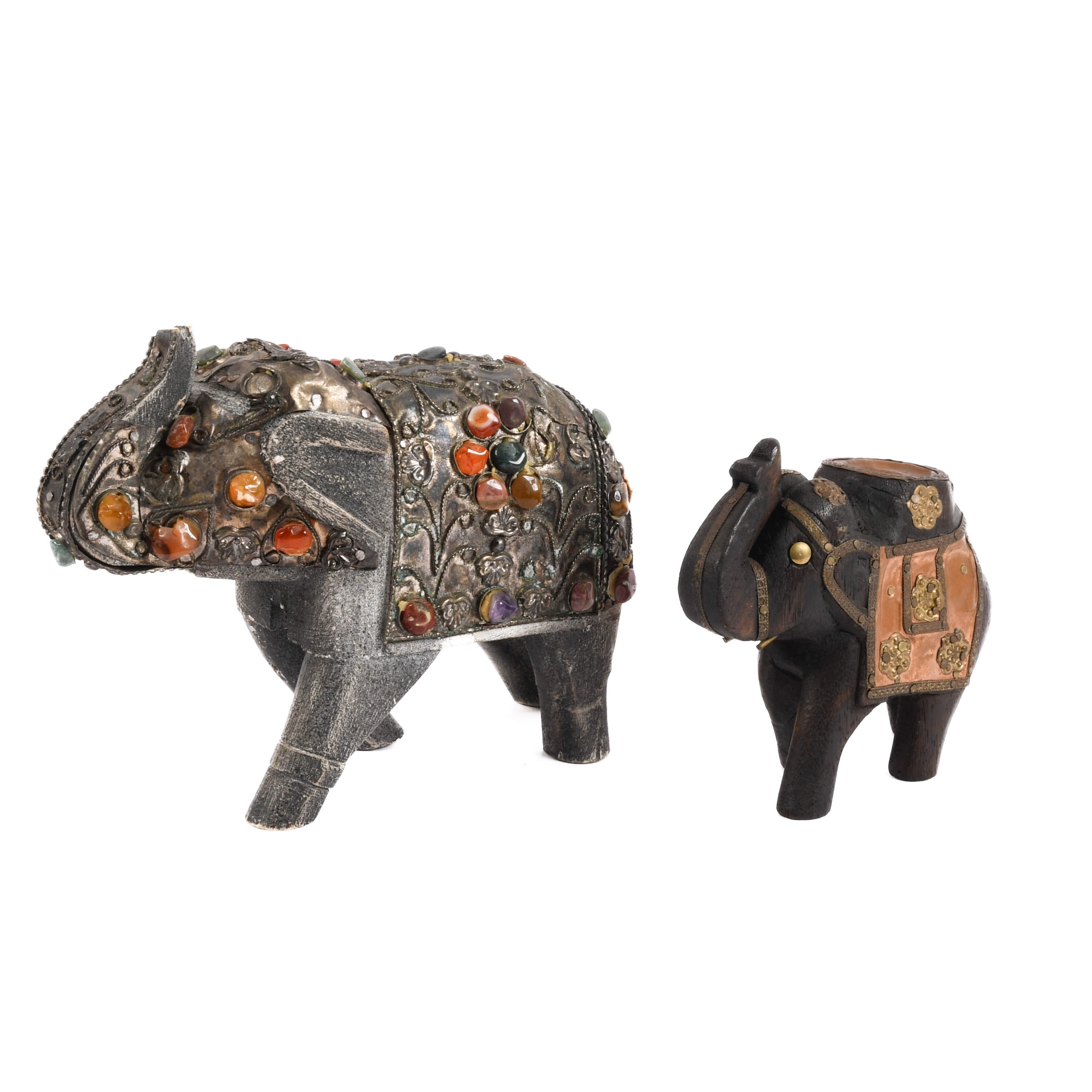 Grouping of Two Stone and Wood Elephant Statues-2