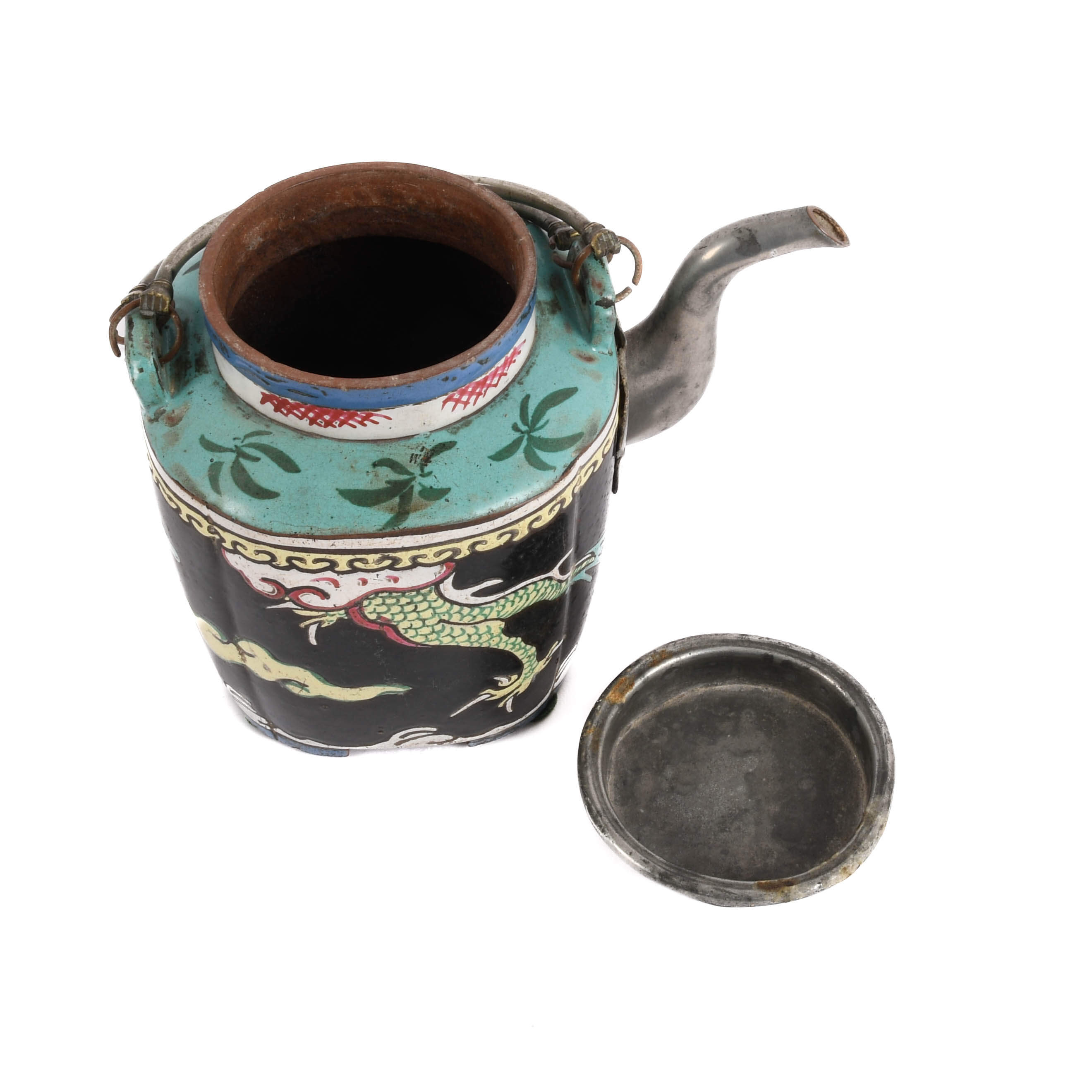 Antique Signed Chinese Pottery and Metal Tea Pot-5