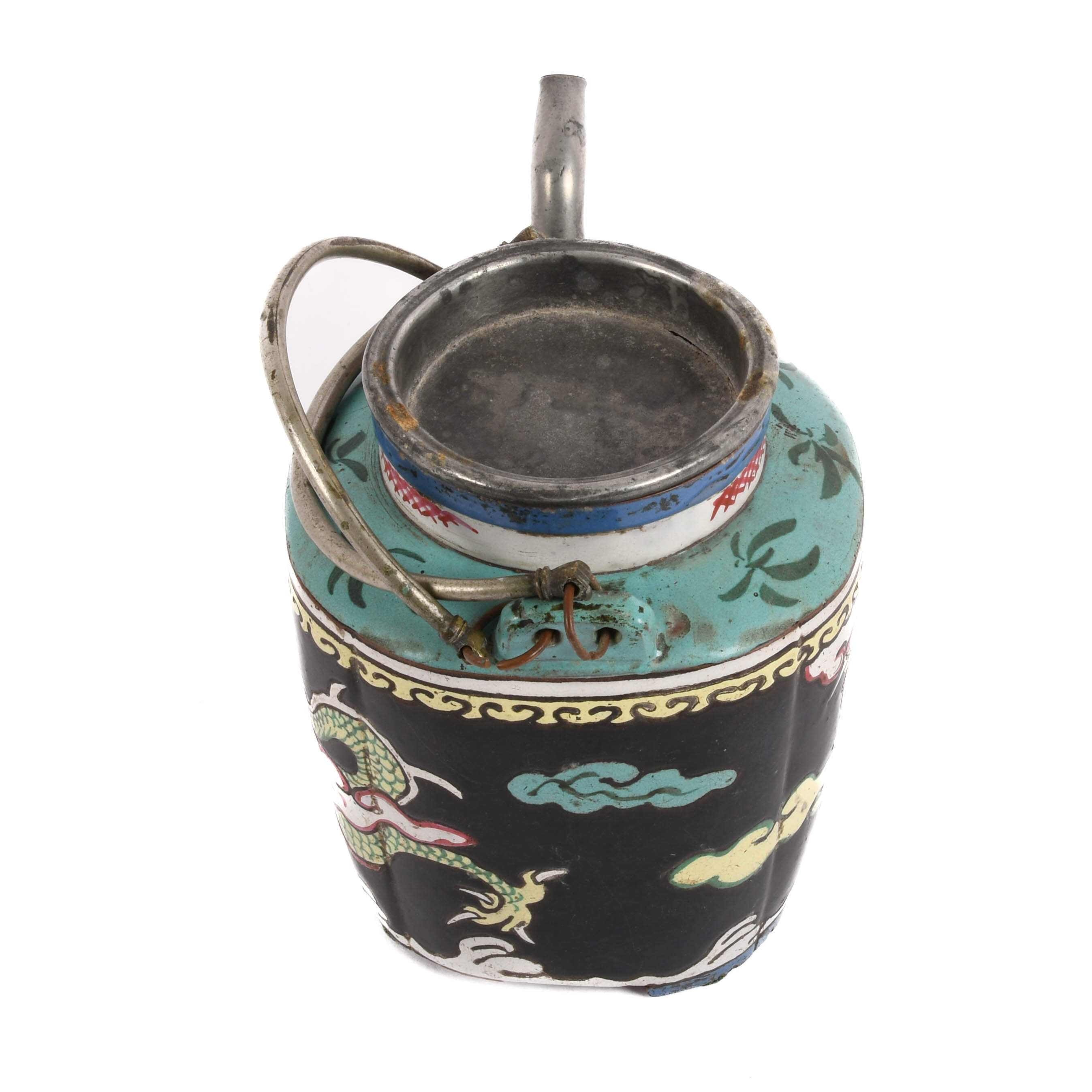 Antique Signed Chinese Pottery and Metal Tea Pot-4