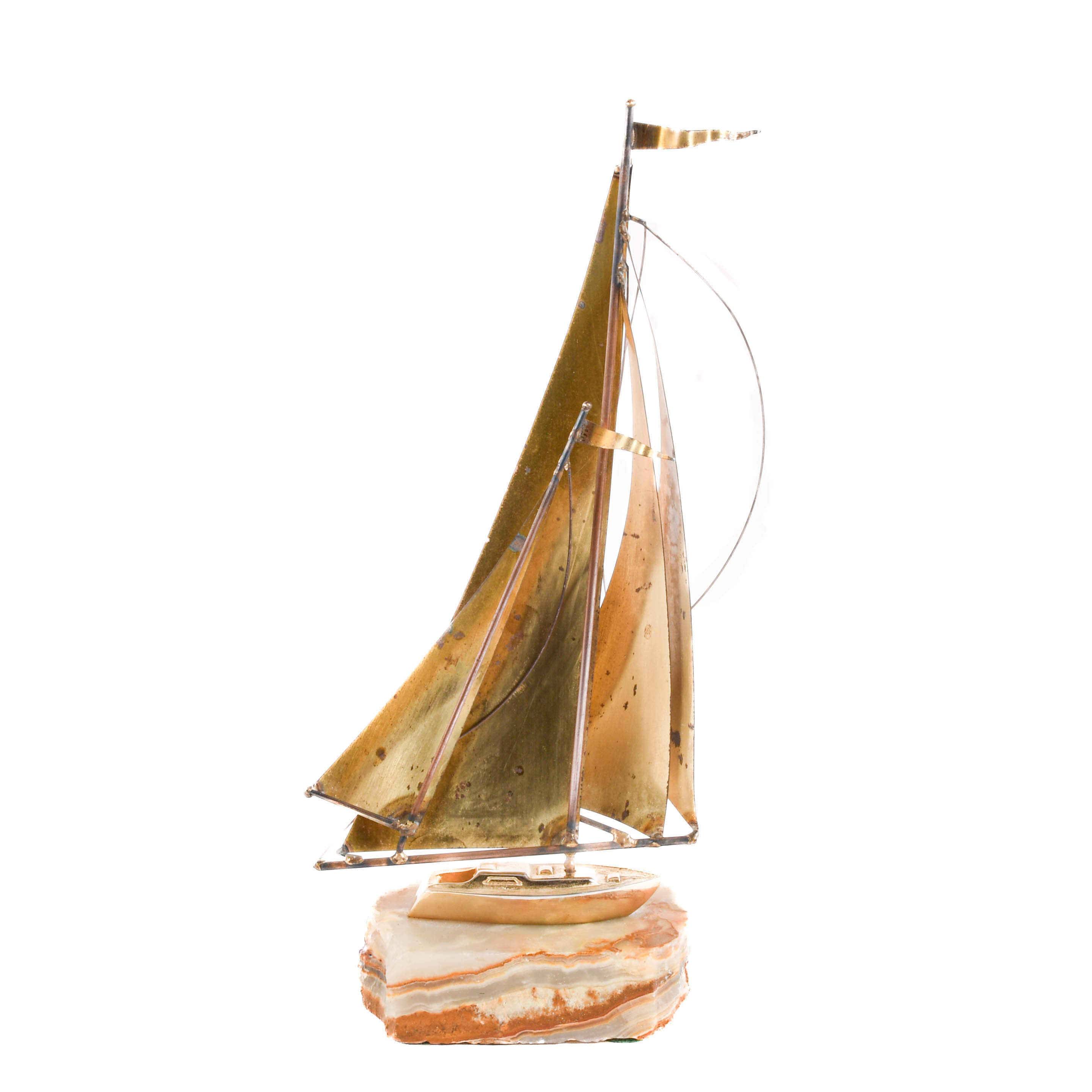 Signed John and Don Demott Brutalist Boat Sculpture on Onyx Base-5