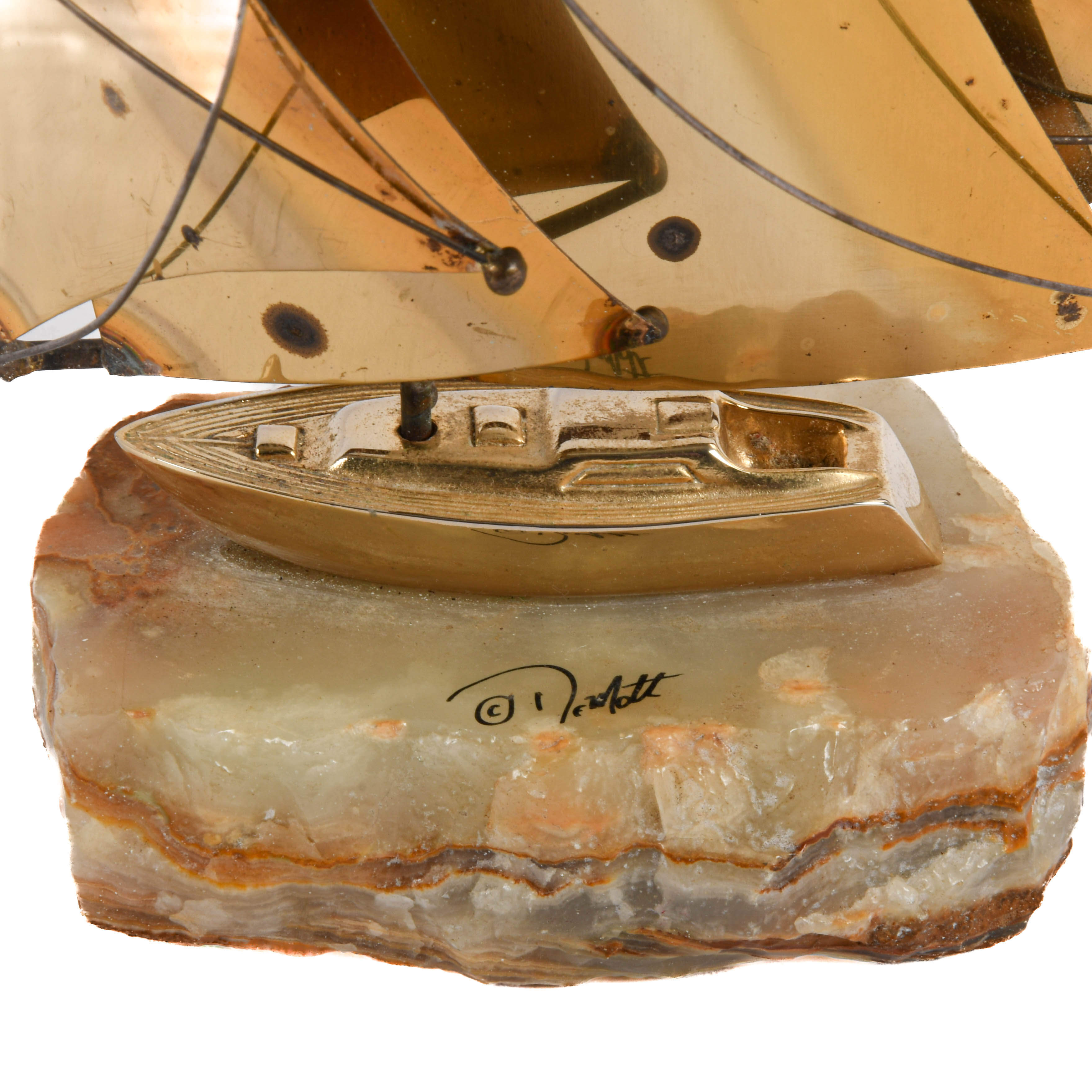 Signed John and Don Demott Brutalist Boat Sculpture on Onyx Base-2