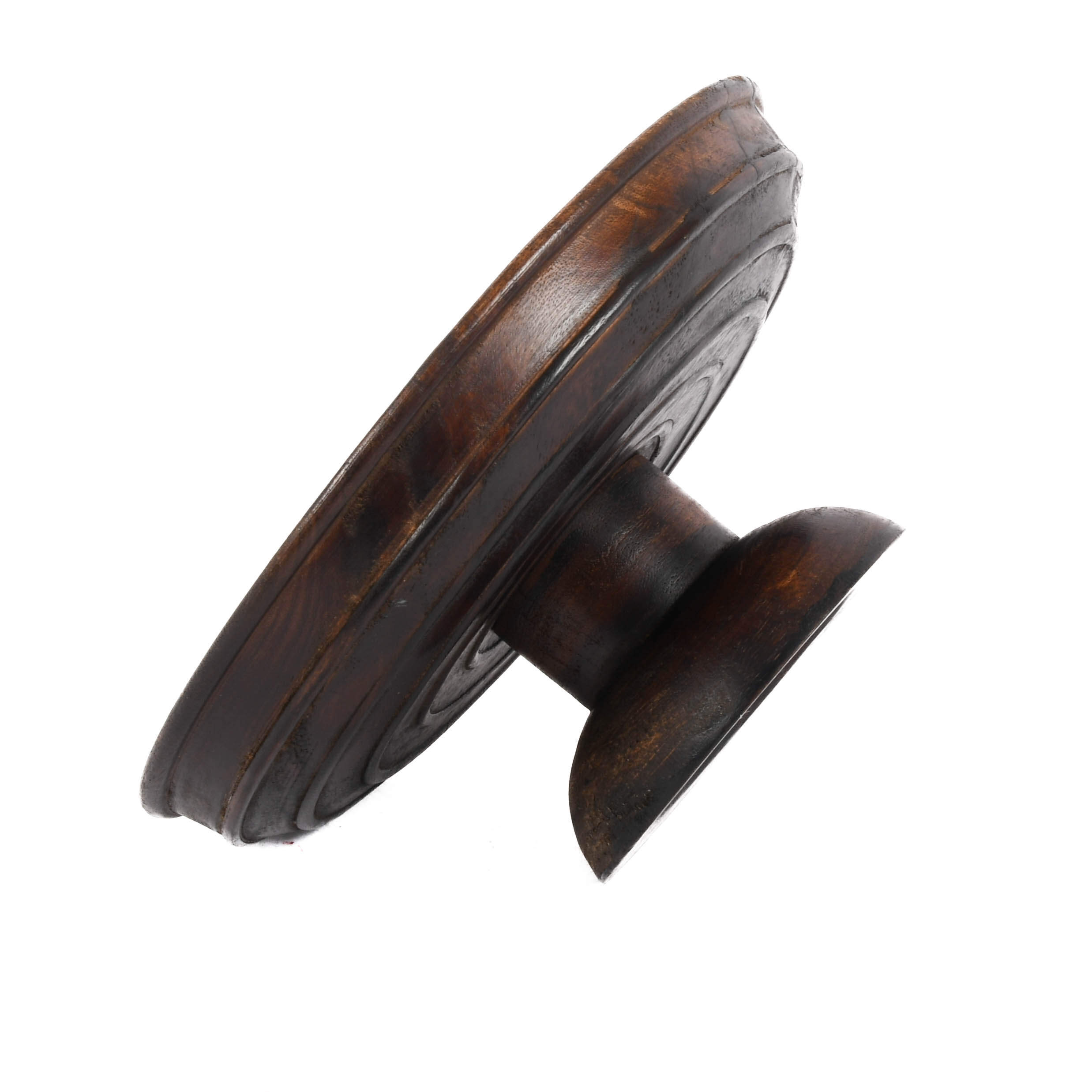 Antique Hand-Carved Wooden Pedestal Offering Tray-4