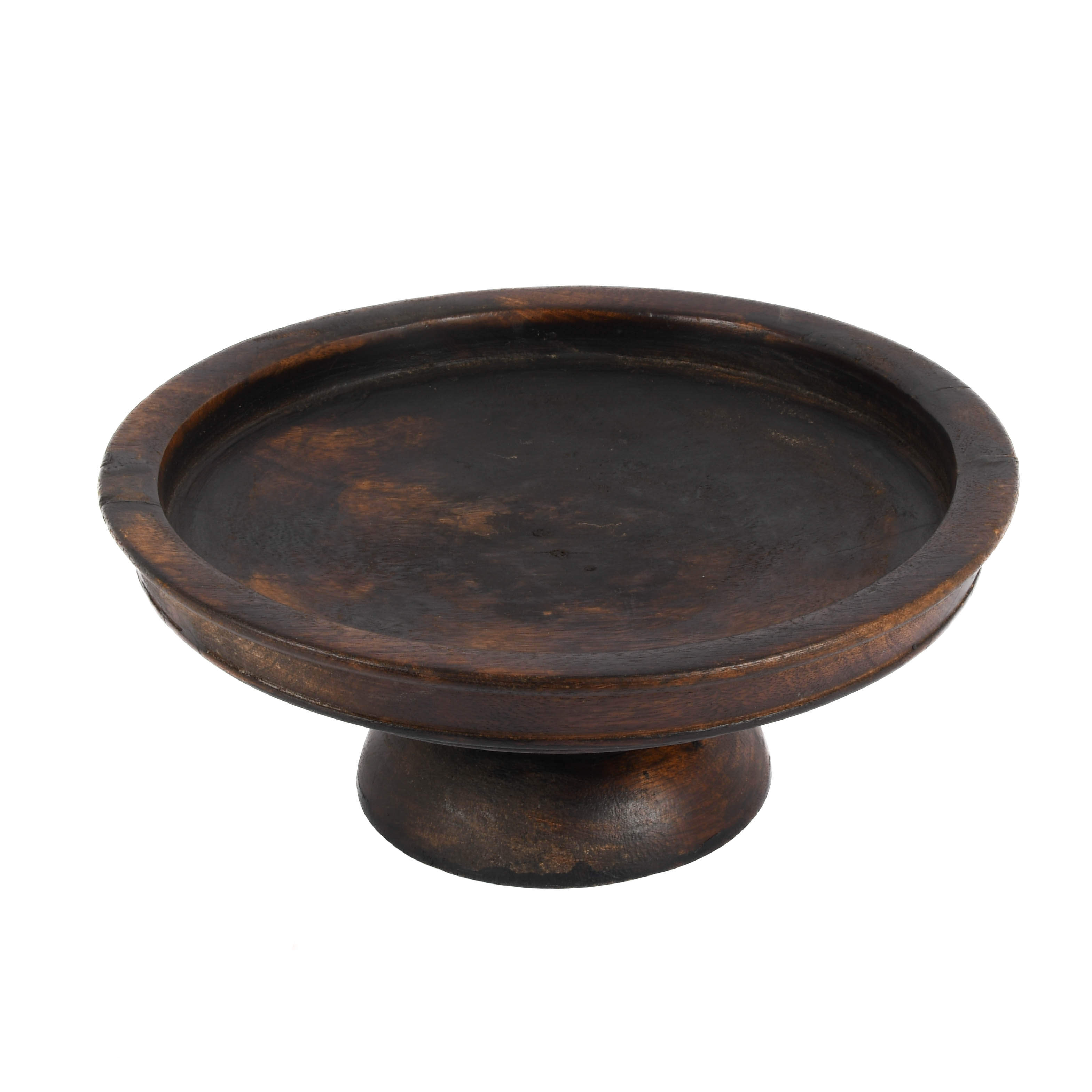 Antique Hand-Carved Wooden Pedestal Offering Tray-2