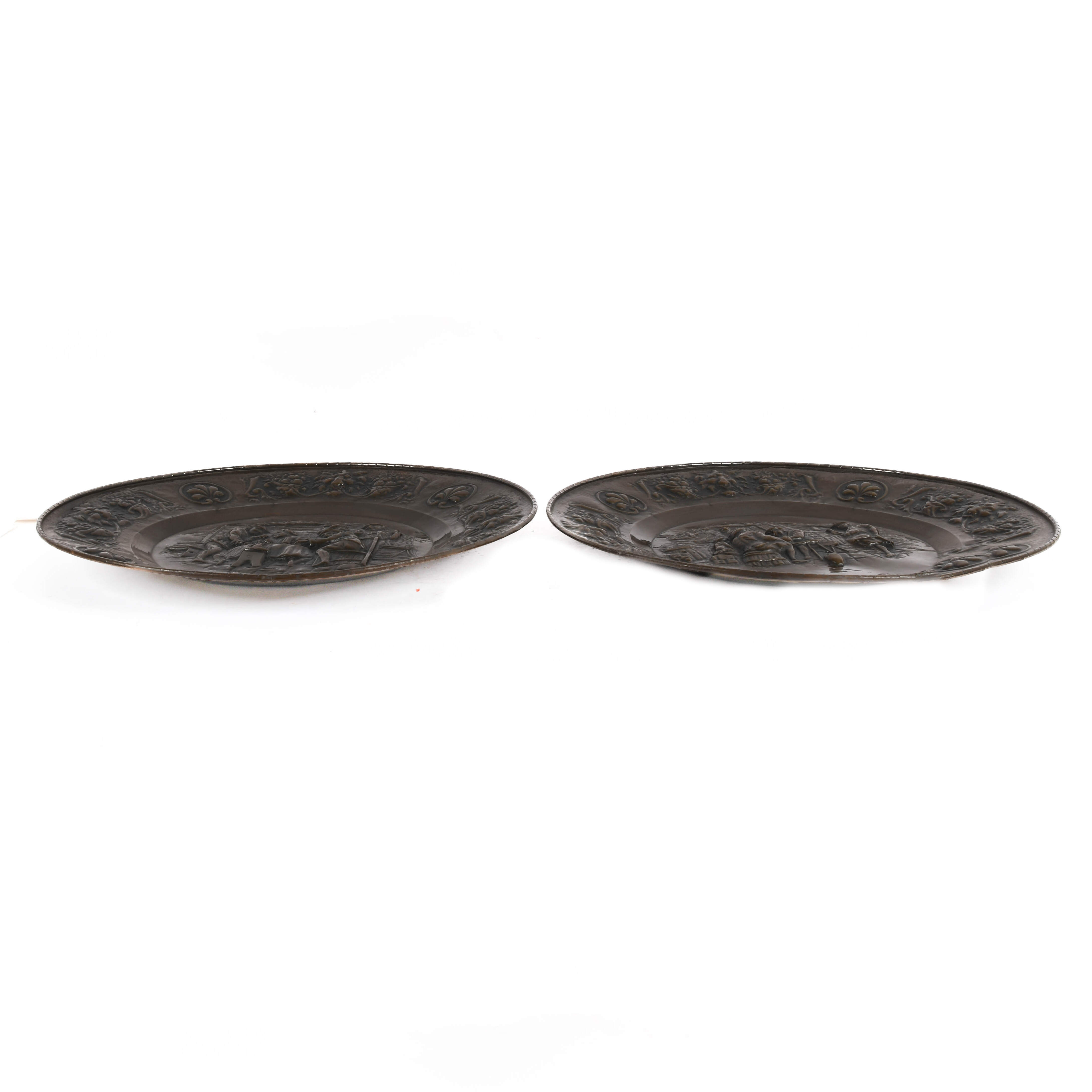 Large Pair of Embossed Brass Tavern Wall Plaques-4