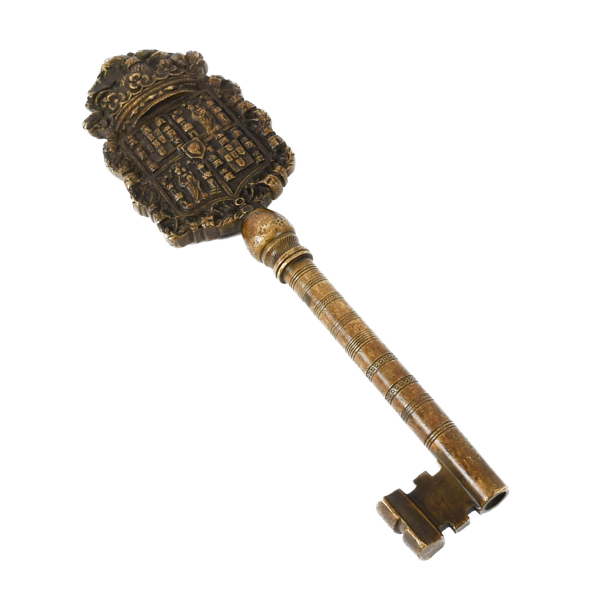 Large Antique Gilt Portuguese House of Braganza Castle Key-2